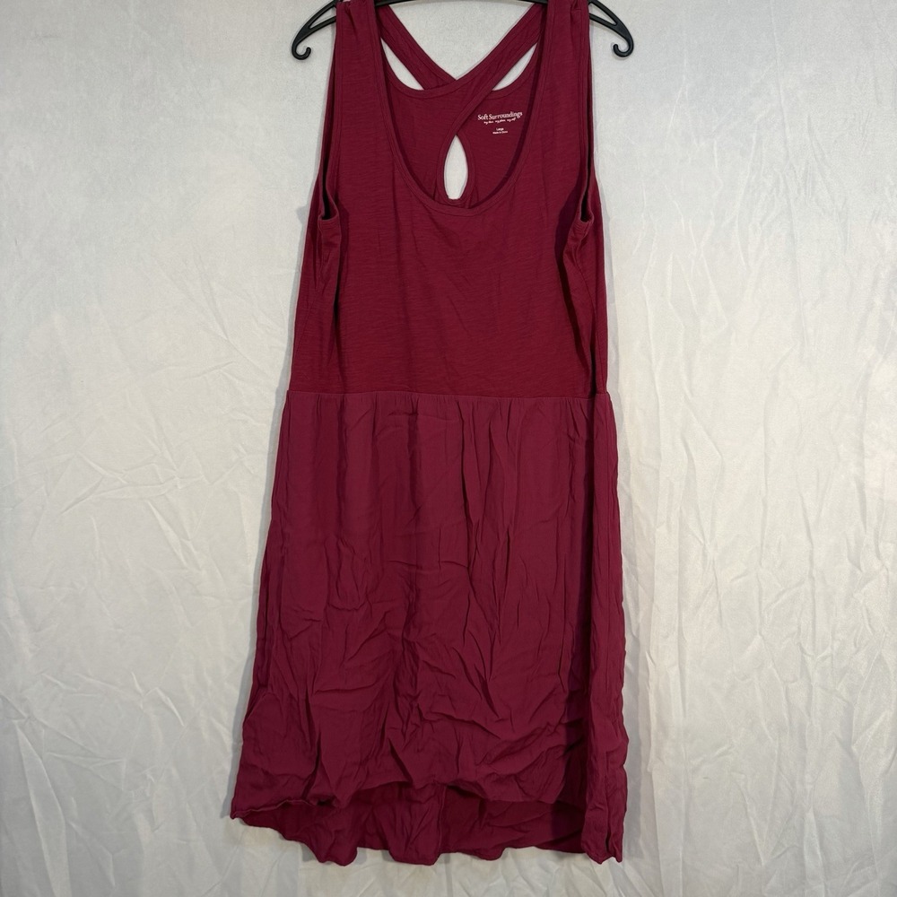 Soft Surrounding Criss Cross Back Sleeveless Summer Dress‎ Pink Rayon Blend L